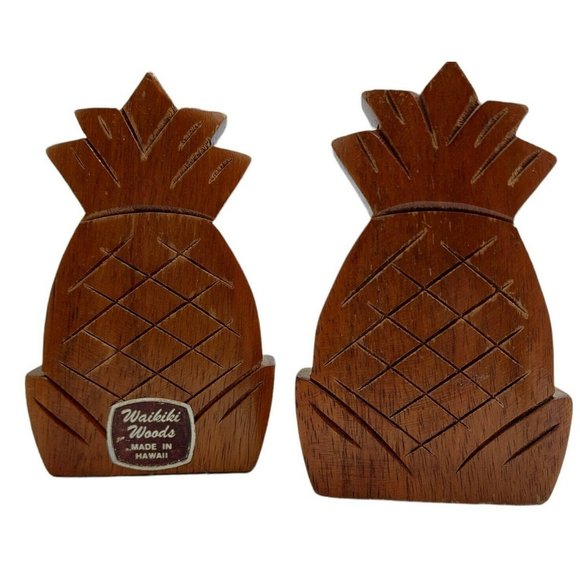 Monkey Pod Wood Pineapple Salt & Pepper Shakers Hawaii Waikiki Woods - Picture 2 of 7